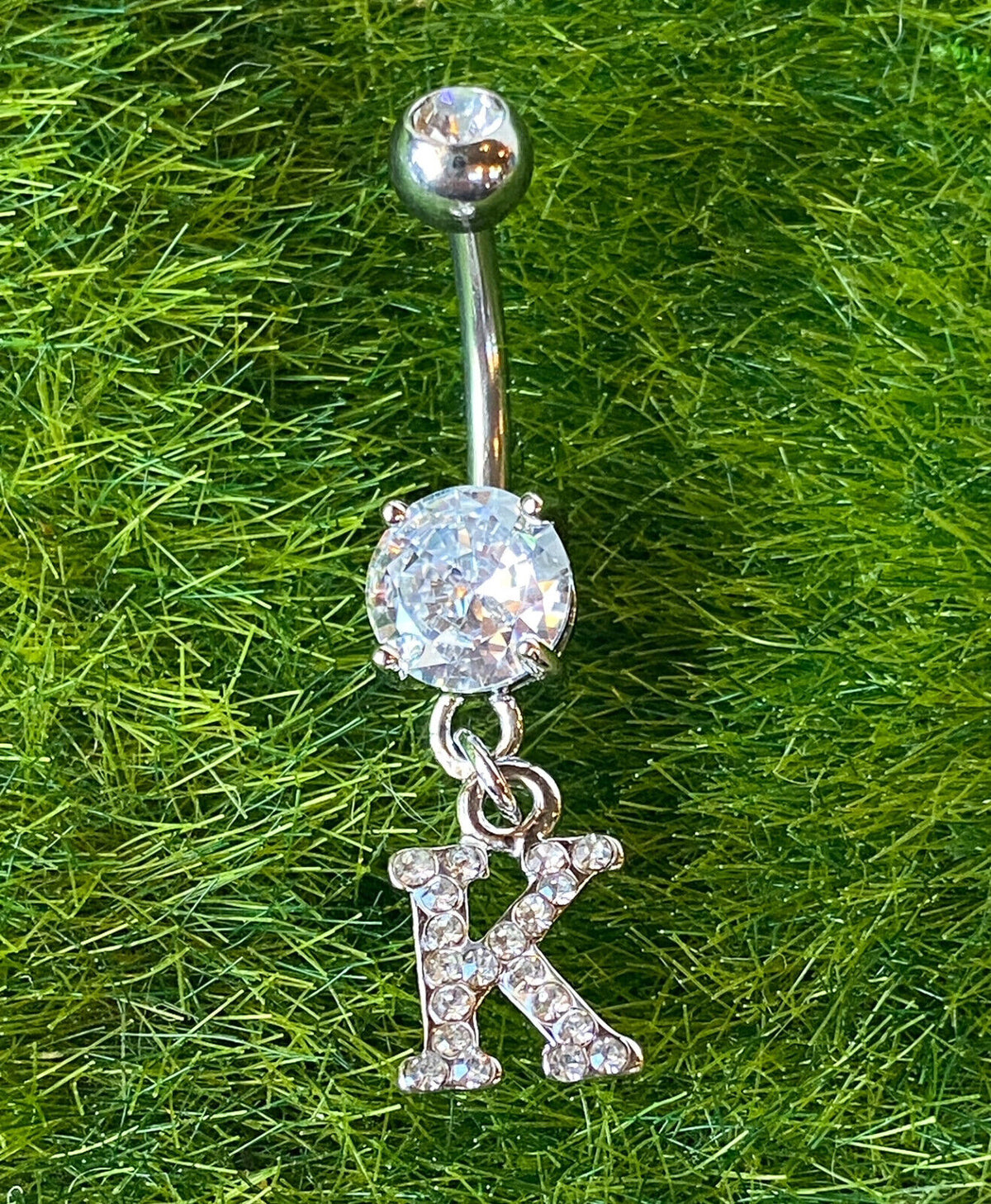 1pc Initial Clear Gem Belly Ring Navel Piercing Pierced Letter Naval Jewelry (Initial: K)