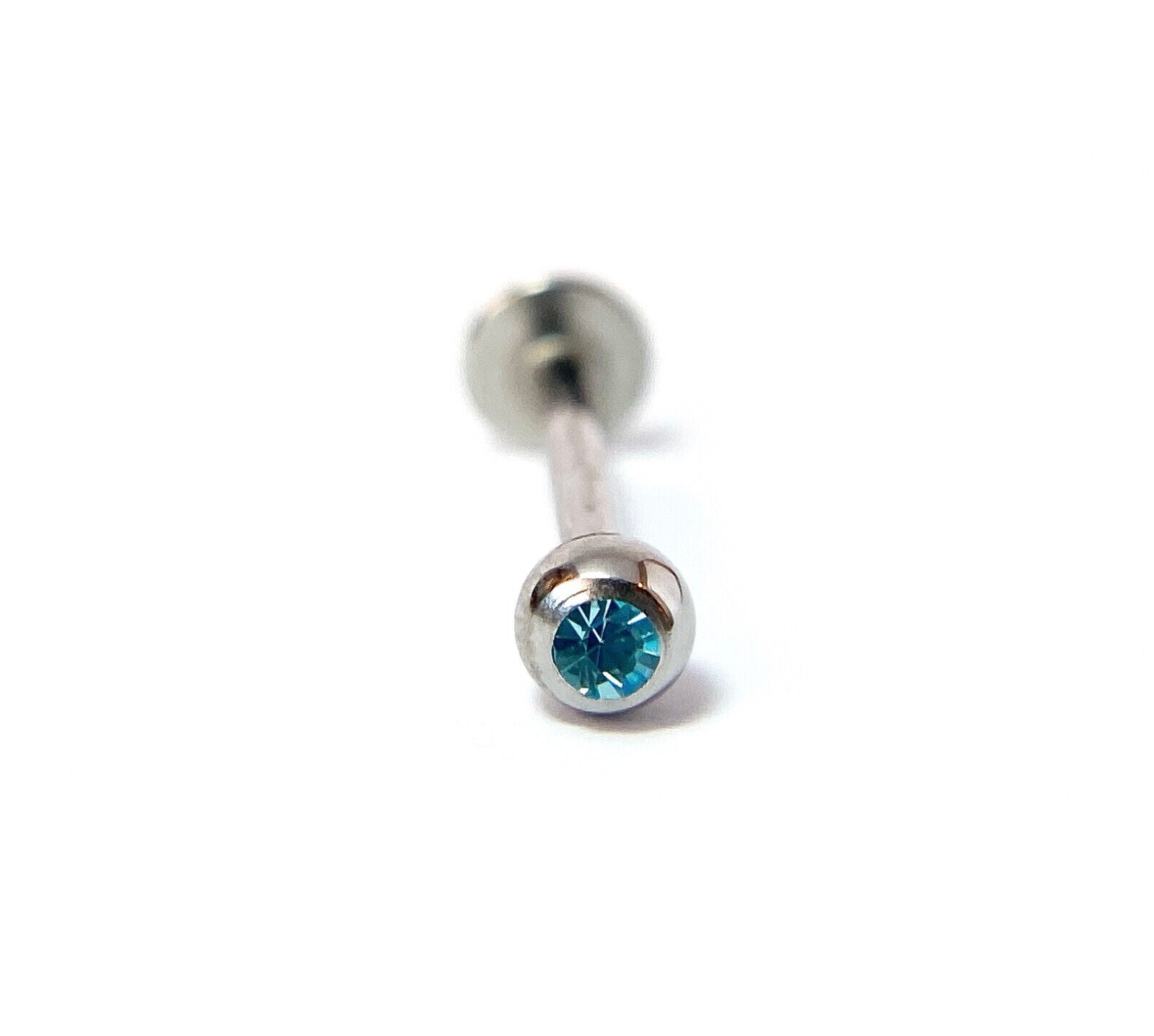 1pc Press-Fit Gem Ball 316L Surgical Steel 16g Labret Monroe Cheek Barbell (Color: Aqua)