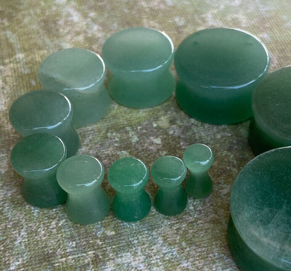 PAIR Natural Jade Organic Stone Plugs Gauges Pierced Ear Piercing Body Jewelry