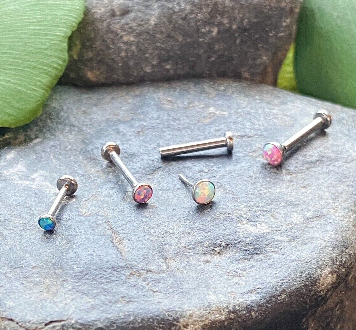 1pc Titanium Push In Opal 16g Labret Monroe Stud Lip Ring Helix Ear Cartilage