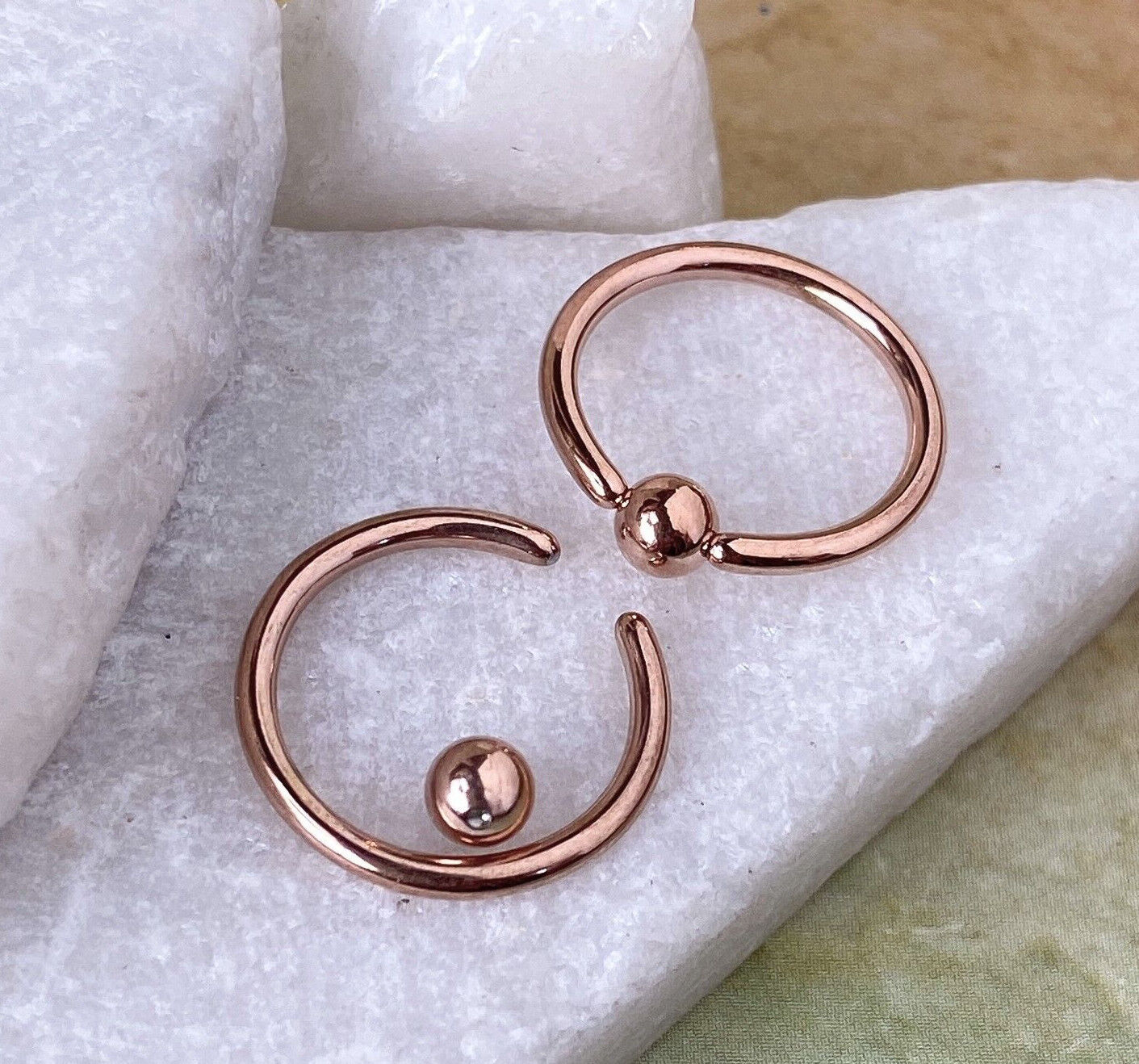 PAIR Rose Gold Captive Bead Rings CBR's Nipple, Septum, Helix, Tragus Piercings