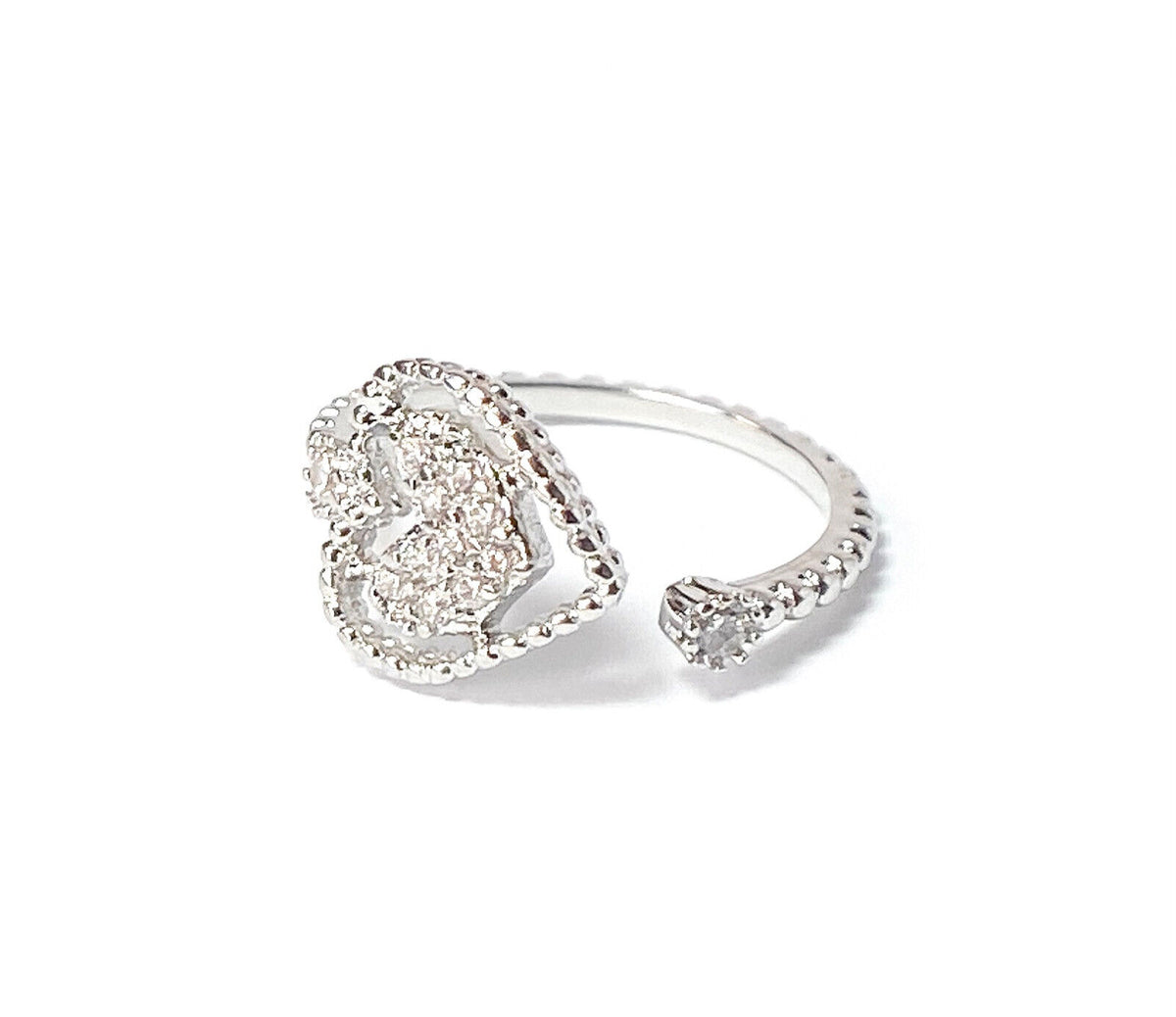Heart Inside of Hollow Heart Multi-Paved CZ Gems Adjustable Mid Ring / Toe Ring