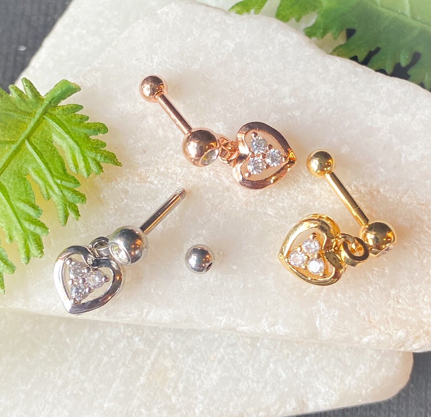 1pc CZ Gem Heart Dangle Tragus Helix Cartilage Barbell Ring 16g 1/4"