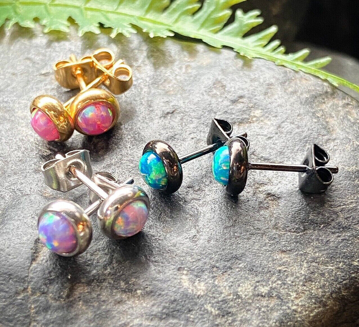 PAIR Bezel Set Opal 316L Surgical Steel Earrings - choose from 18 color combos!