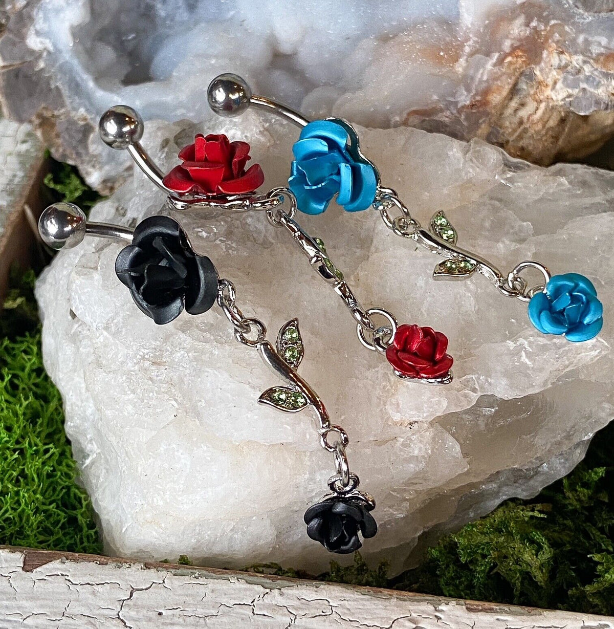 1pc Double Rose & Vine Belly Ring Navel Piercing Pierced Naval Flower Jewelry