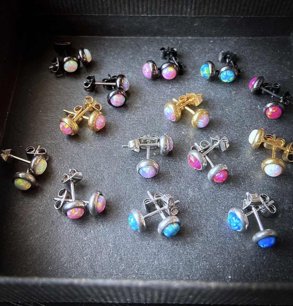 PAIR Bezel Set Opal 316L Surgical Steel Earrings - choose from 18 color combos!