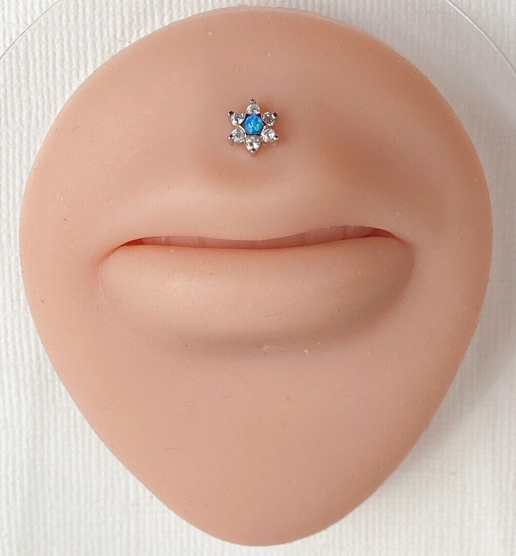1pc Opal & CZ Star 16g Internally Threaded 1/4" or 5/16" Steel Labret Monroe