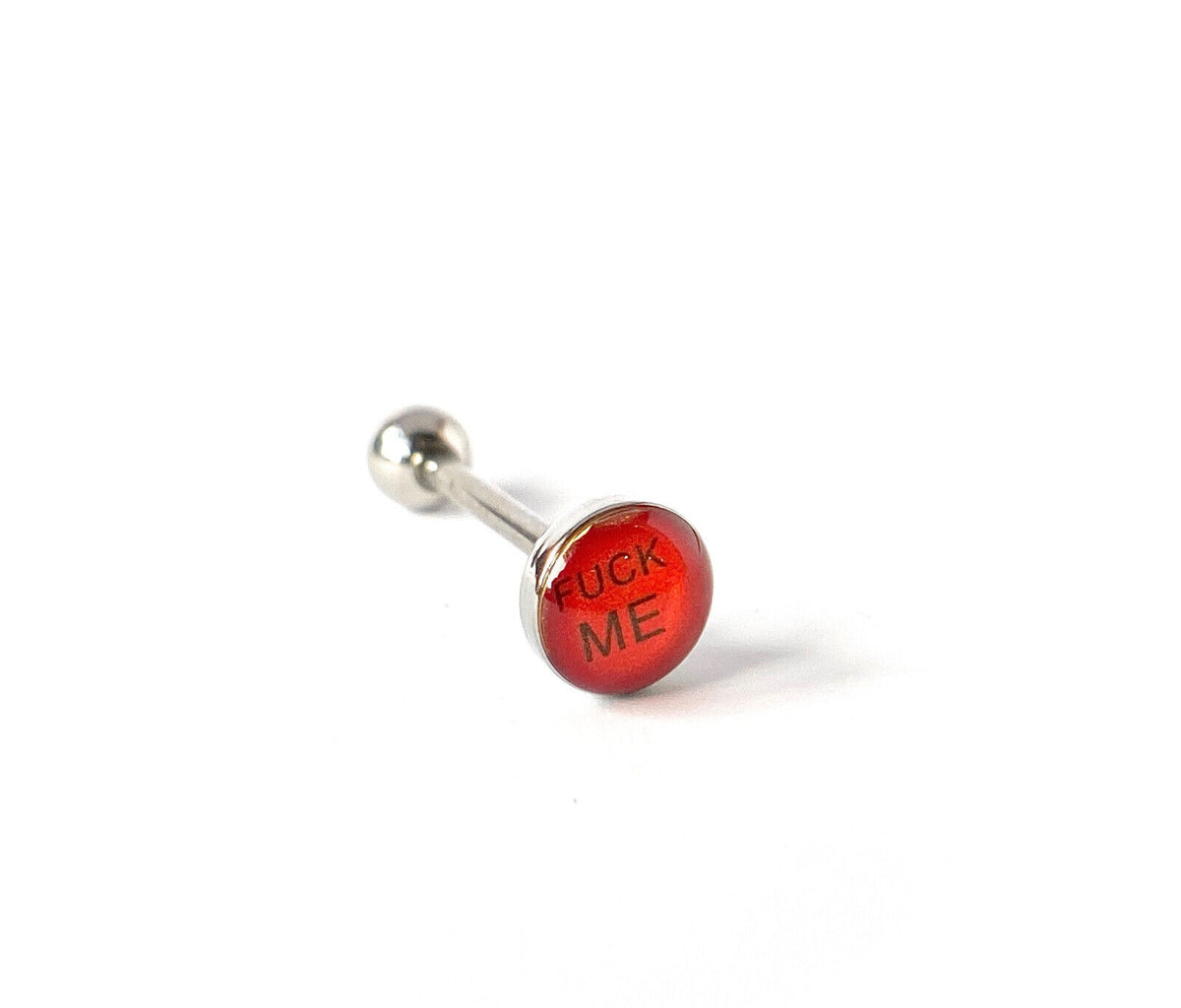 1pc Dome Logo Tongue Ring - choose from Adult Sayings, Sex, Bad Words +more! (Logo Style: Fuck Me)