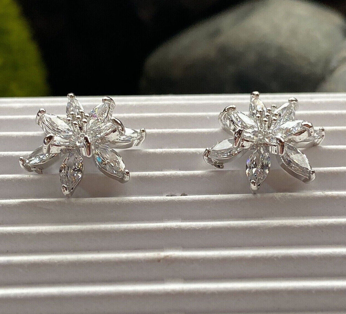 PAIR of Double Tiered CZ Flower 316L Surgical Steel Post 20g Earrings Studs (Color: Silver)