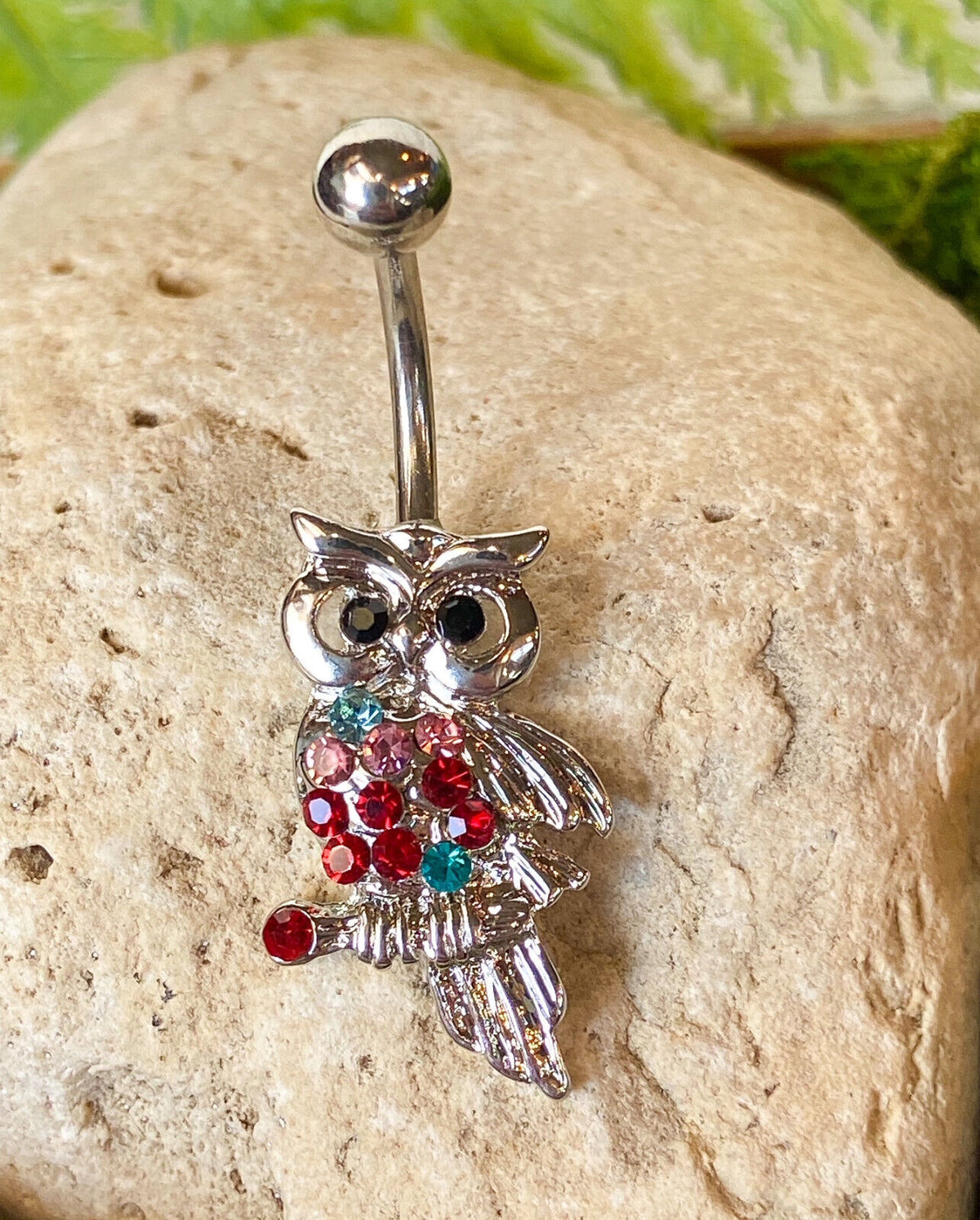 Multicolor Gem Owl Belly Ring on Retail Card Navel Piercing Pierced Naval