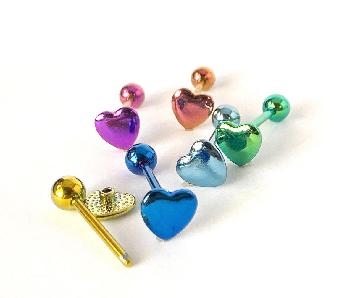 1pc Heart Design Tongue Ring Titanium Anodized 14g Tounge Barbell Body Jewelry