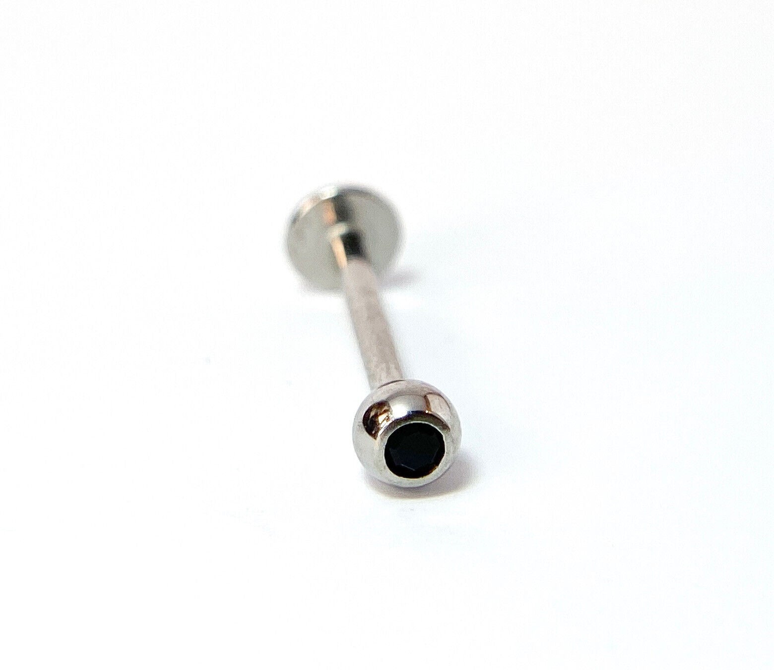 1pc Press-Fit Gem Ball 316L Surgical Steel 16g Labret Monroe Cheek Barbell (Color: Black)