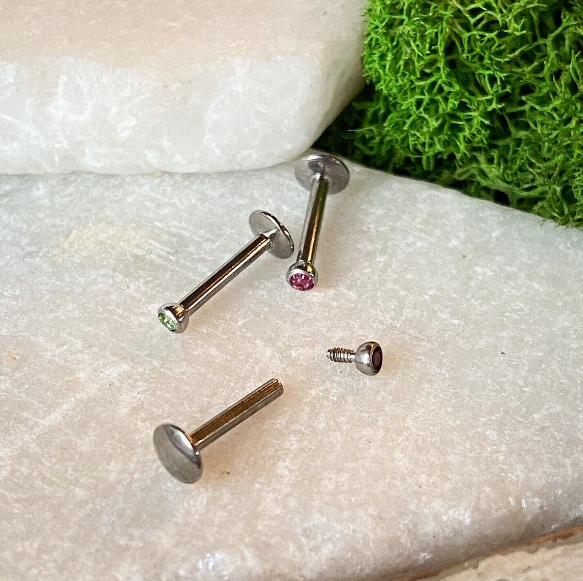 1pc Grade 23 Titanium Internally Threaded 16g Labret Monroe with Press Fit Gem