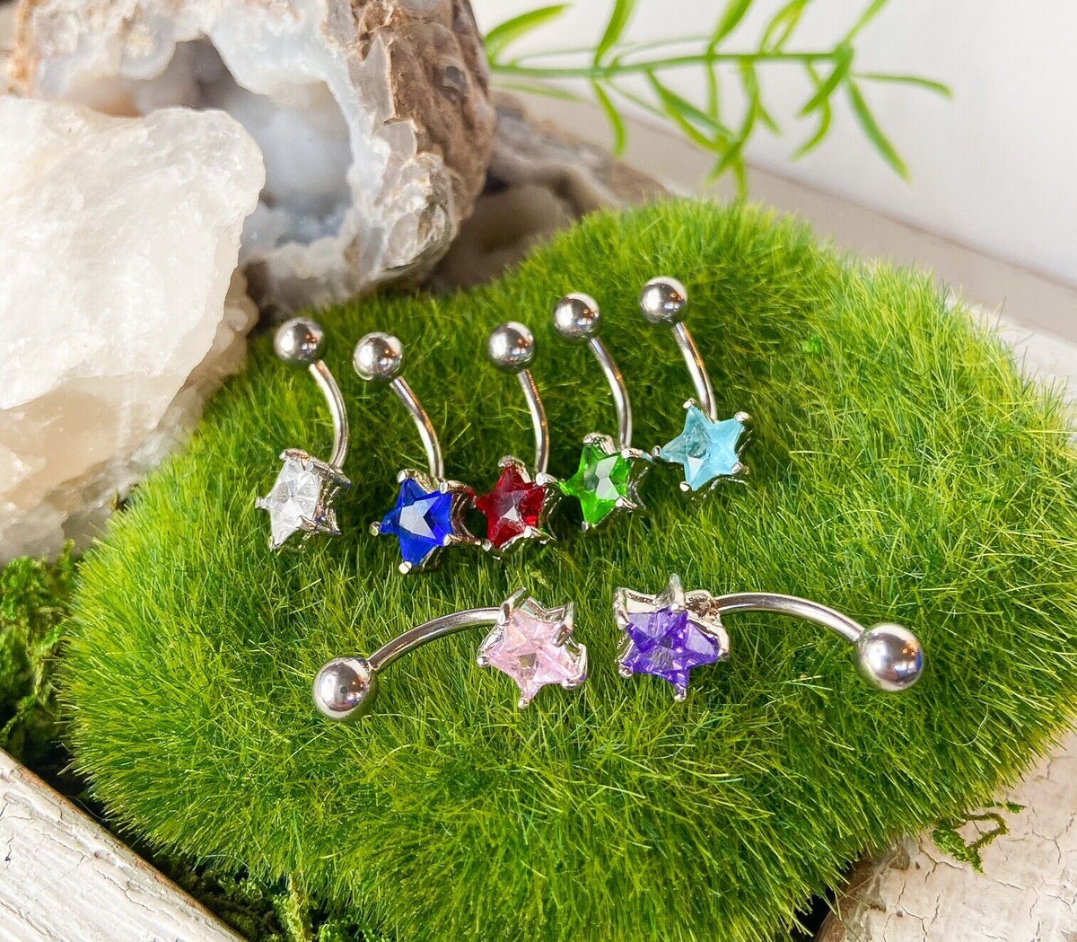 1pc Star Solitaire CZ Gem Belly Ring Navel Piercing Pierced Naval Body Jewelry