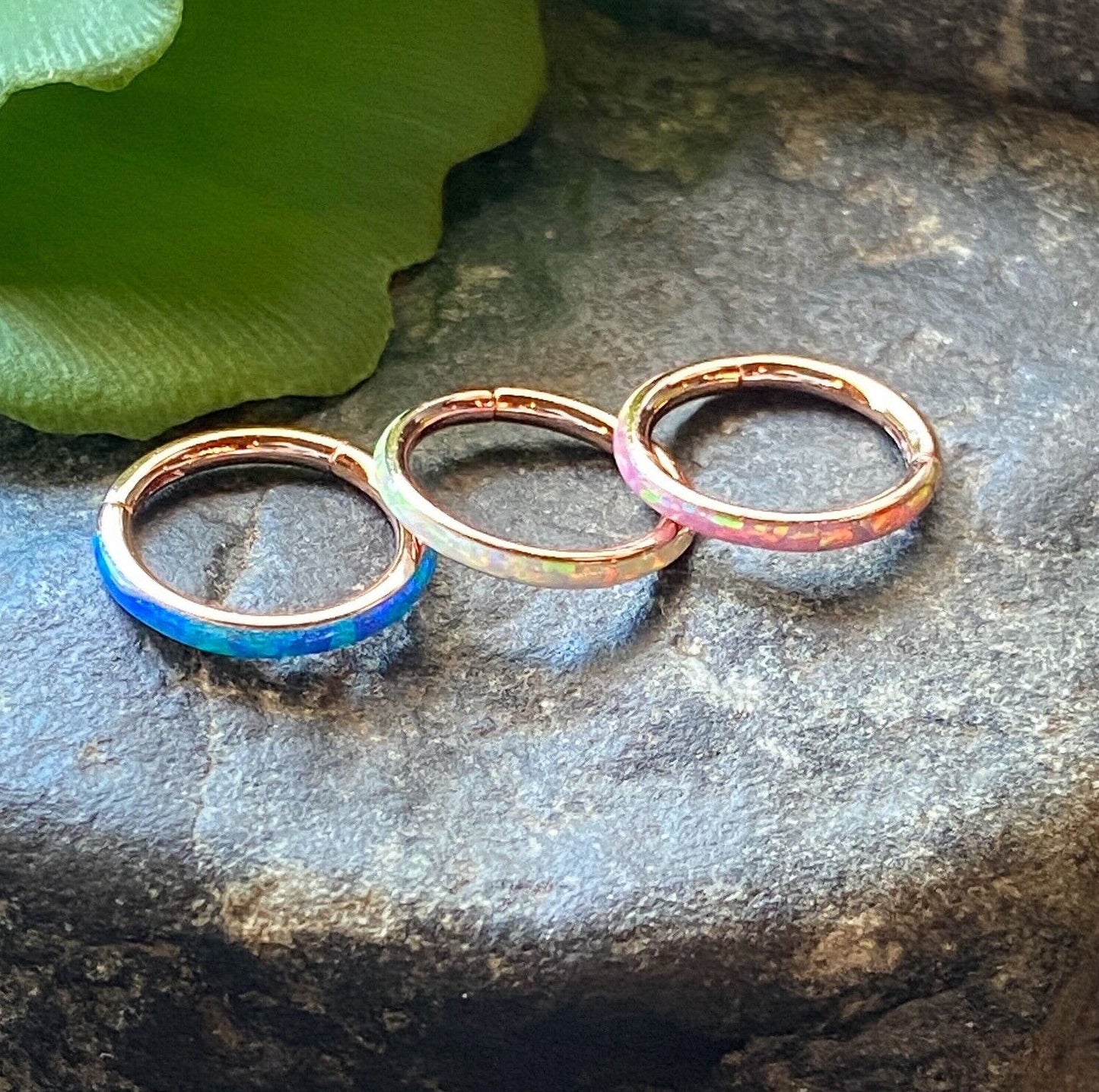 1pc Opal Outer Edge Hinged Segment Ring Septum Orbital Helix Ear Cartilage (Color: Rose Gold - Blue)