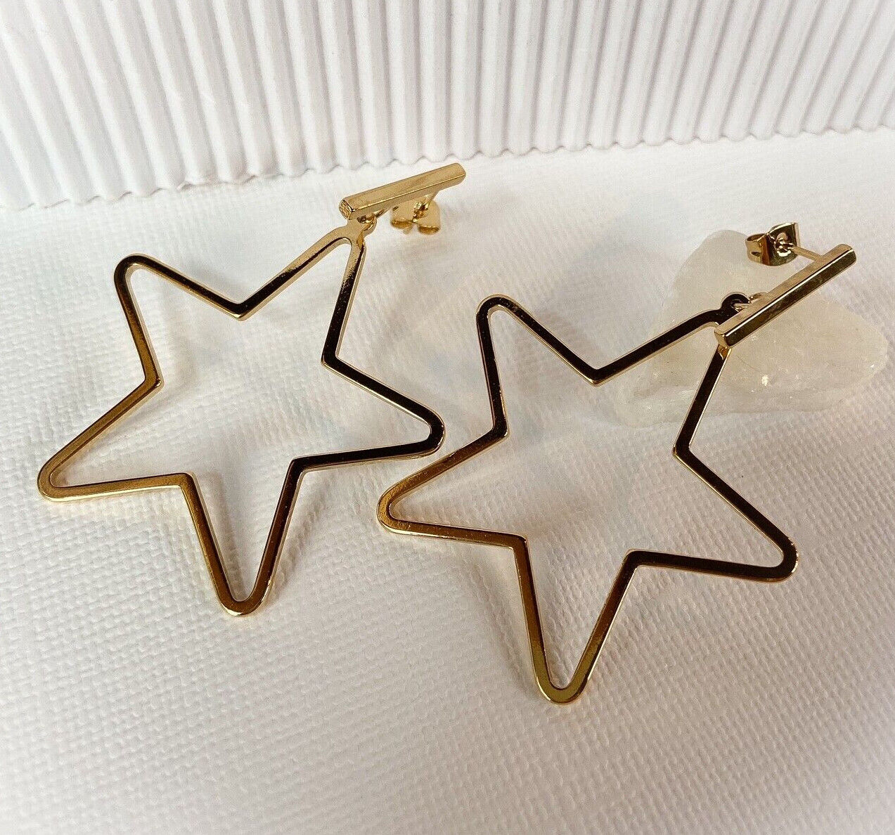 PAIR of Bar & Star Dangle 20g Earrings Studs Stainless Steel (Color: Gold)