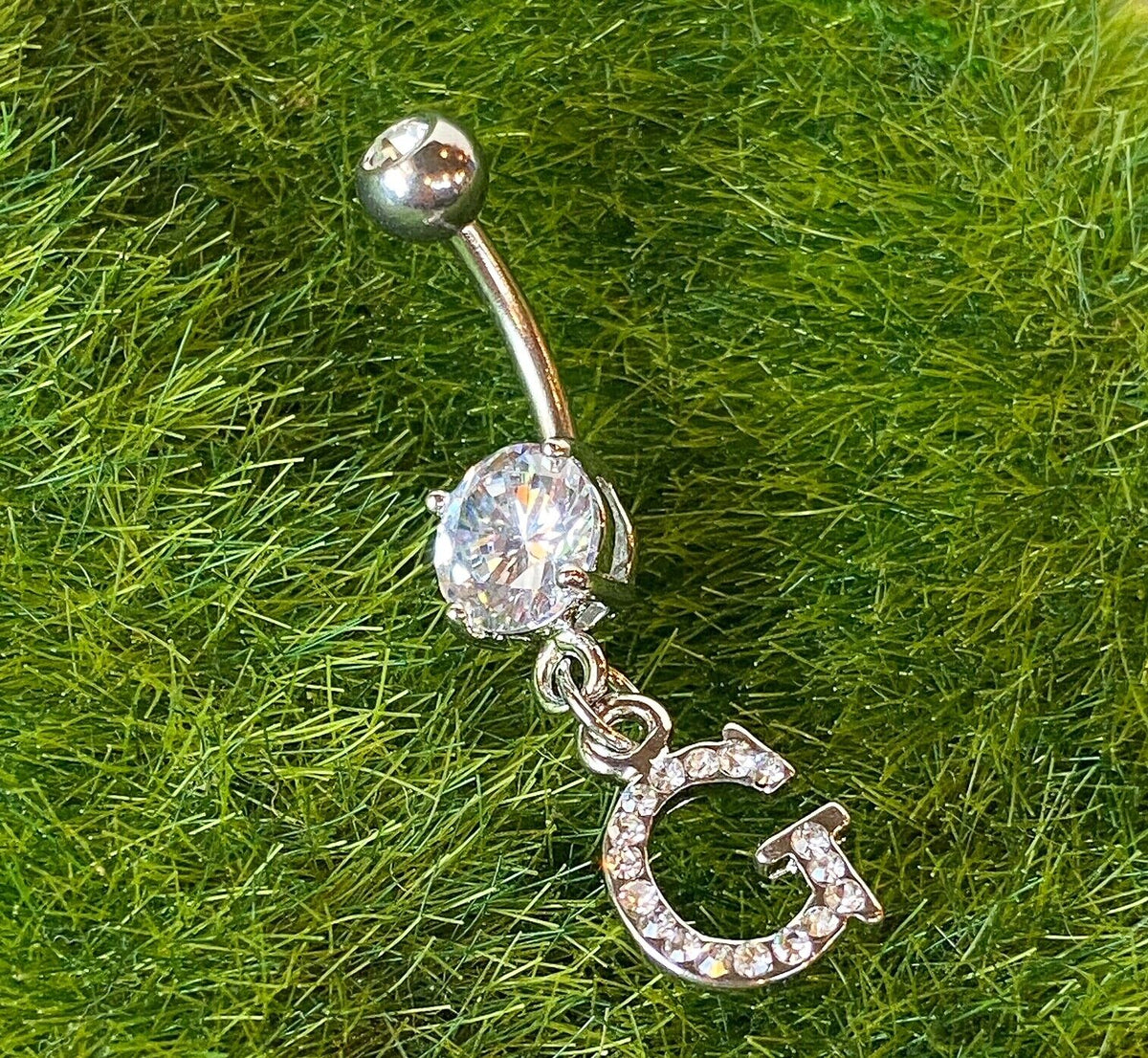 1pc Initial Clear Gem Belly Ring Navel Piercing Pierced Letter Naval Jewelry (Initial: G)