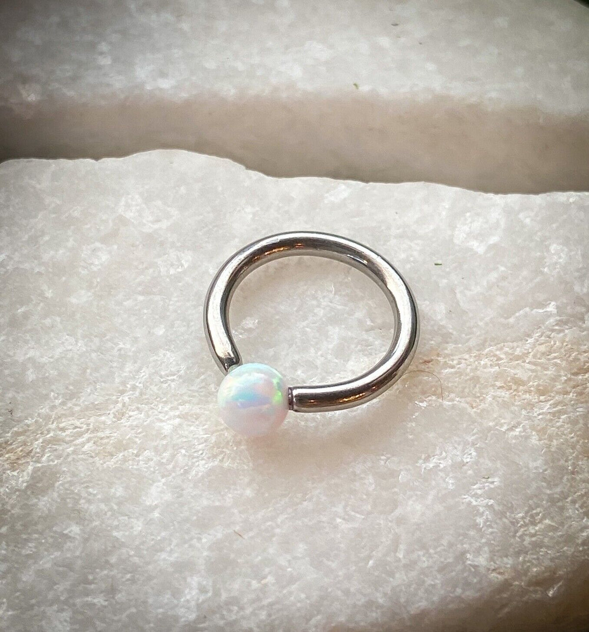 1pc Fixed Synthetic Opal Ball Annealed Steel Captive Bead Ring Body Jewelry (Color: White)