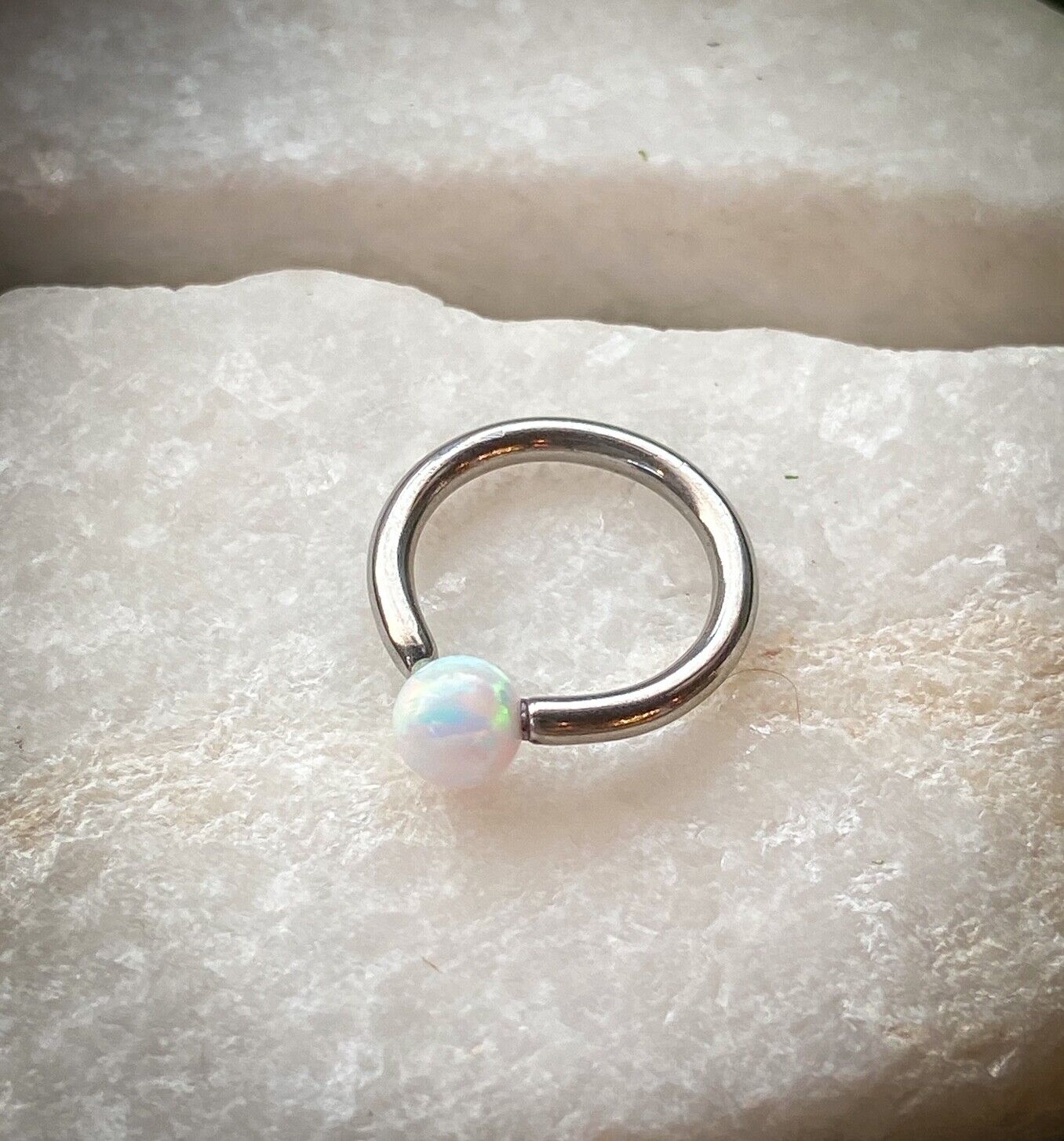 1pc Fixed Synthetic Opal Ball Annealed Steel Captive Bead Ring Body Jewelry (Color: White)