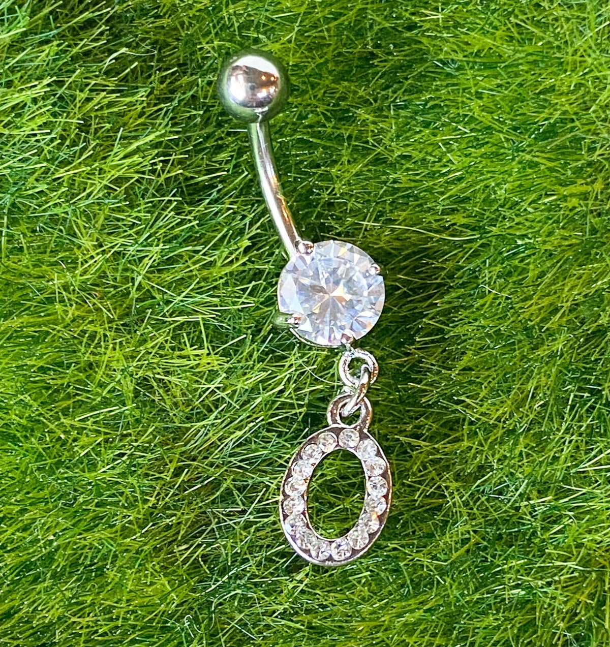 1pc Initial Clear Gem Belly Ring Navel Piercing Pierced Letter Naval Jewelry (Initial: O)