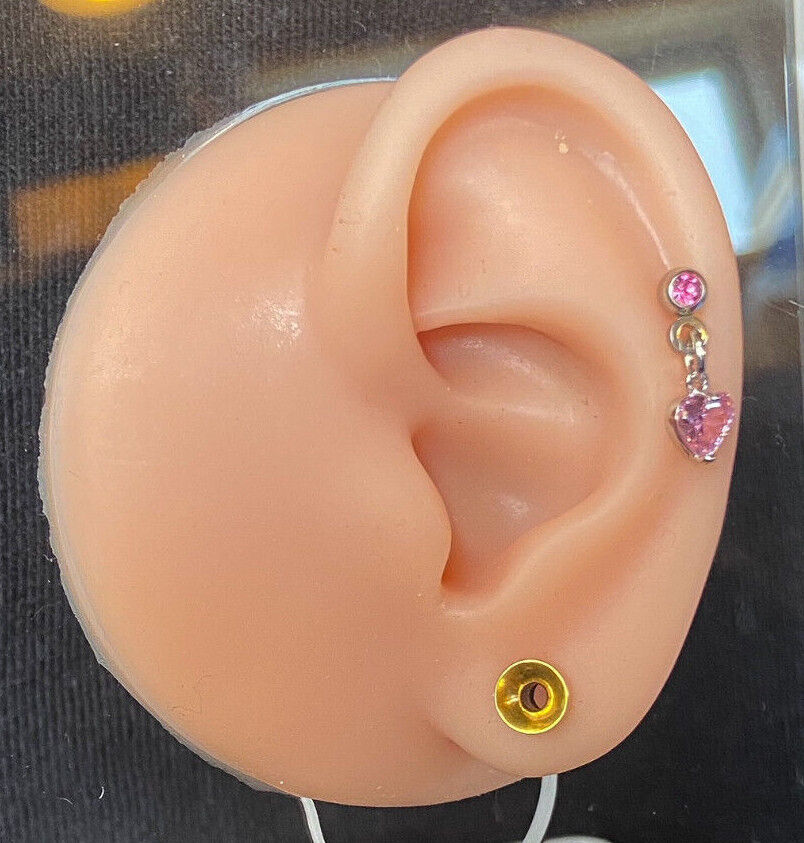 1pc Crystal Heart Dangle Tragus Helix Cartilage Ring 16g 1/4"- choose your color
