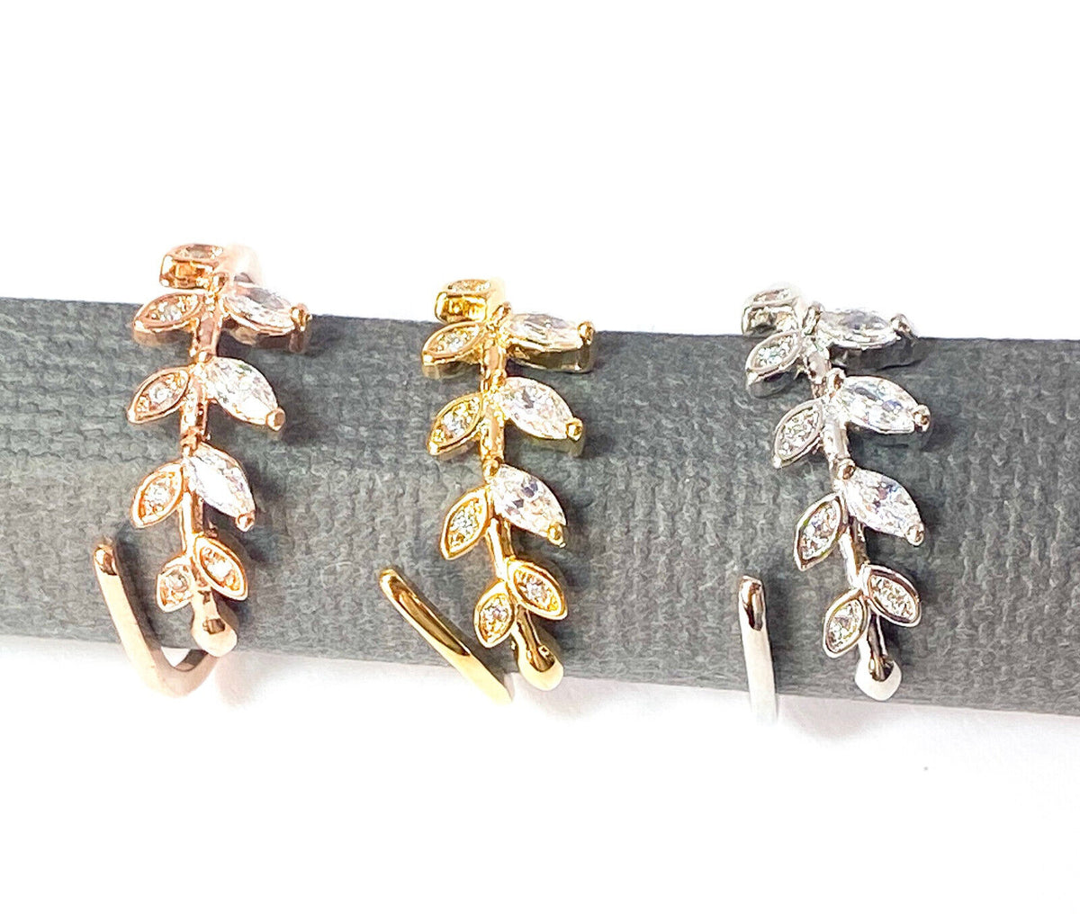 Marquise Cut CZ Gem Leaf Leaves Vine Adjustable Mid Ring / Toe Ring