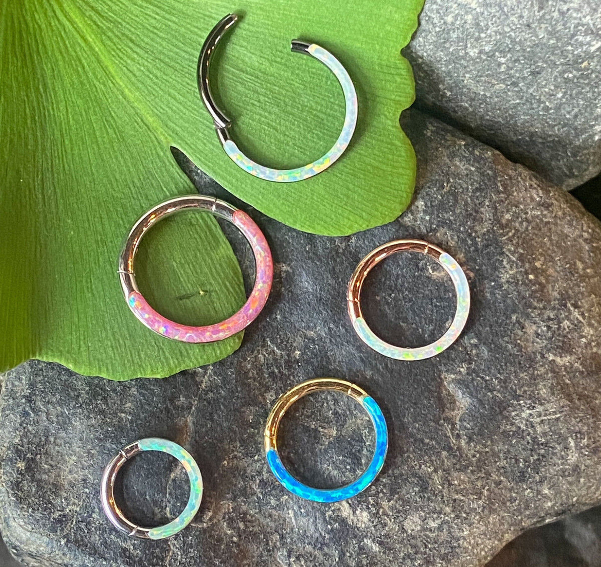 1pc Opal Front Edge Hinged Segment Ring Septum Clicker Steel Daith Hoop Jewelry