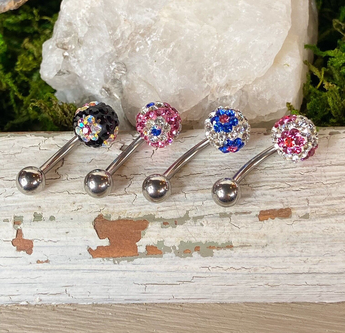1pc Flower Gem Belly Ring Swarovski Crystal Navel Piercing Pierced Navel Jewelry