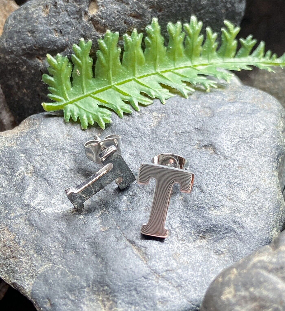 PAIR of 316L Stainless Steel Initial / Alphabet 20g Earrings - A to Z available! (Letter: T)