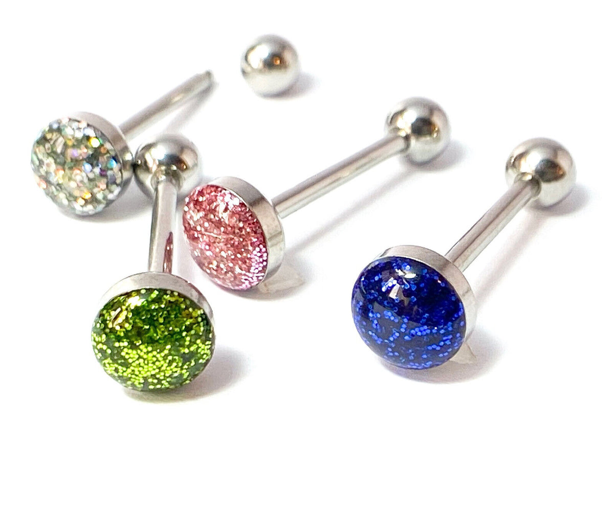 4pc Value Pack Glitter Ball Steel Tongue Rings 14g Tounge Body Jewelry