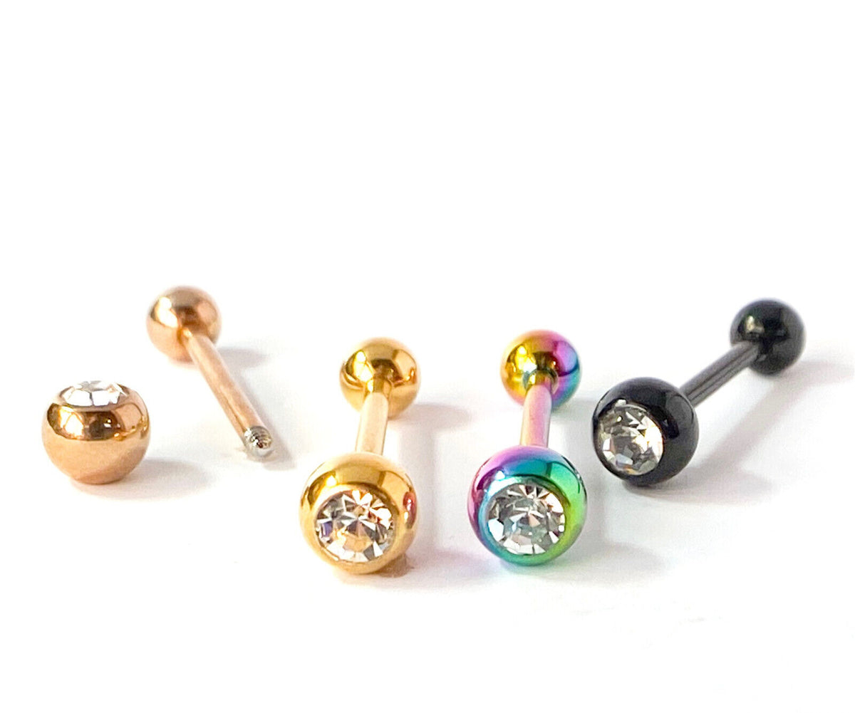 4pc Value Pack Ion Plated Gem Tongue Rings 14g Tounge Body Jewelry