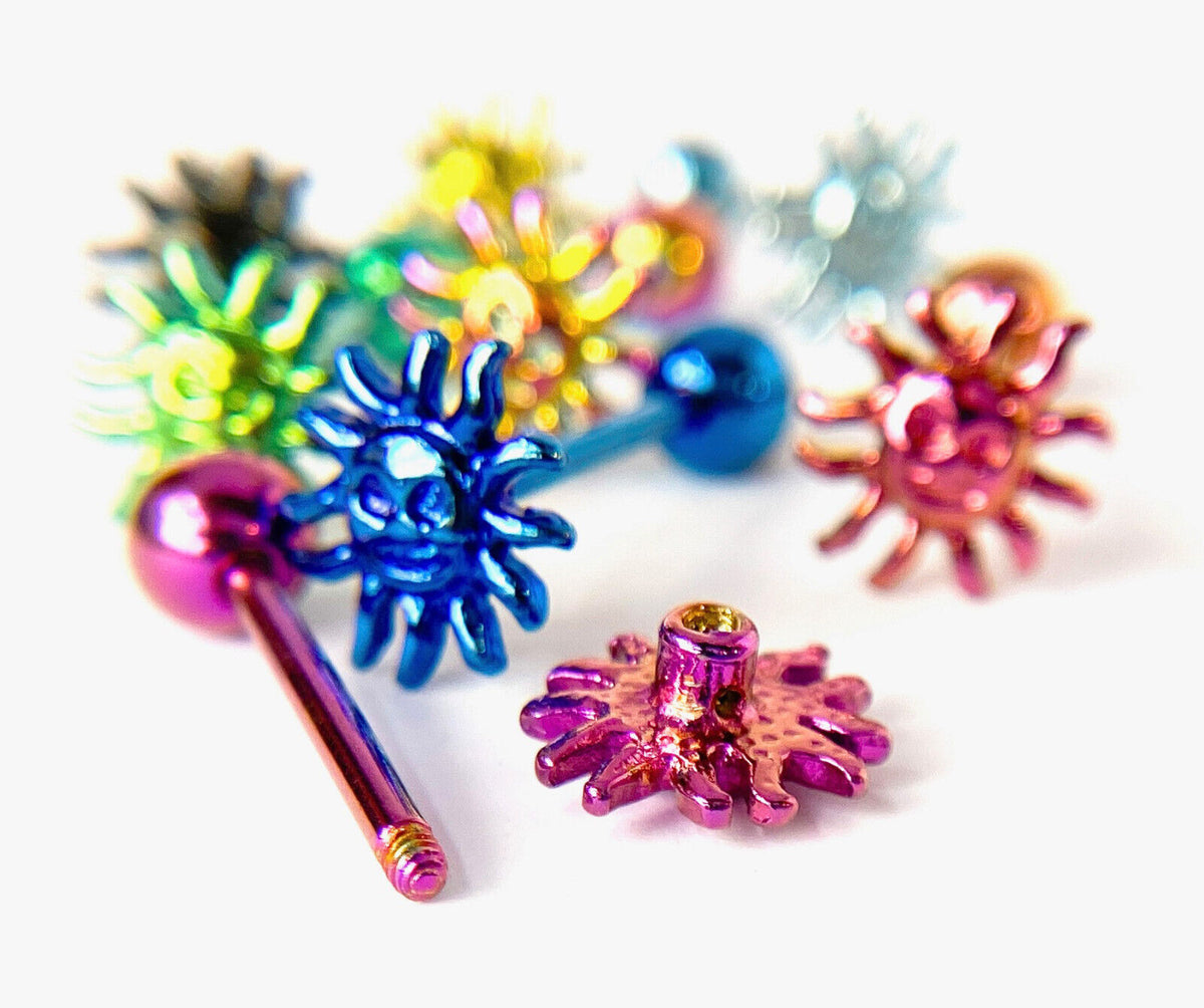 1pc Sun Design Tongue Ring Titanium Anodized 14g Tounge Barbell Body Jewelry