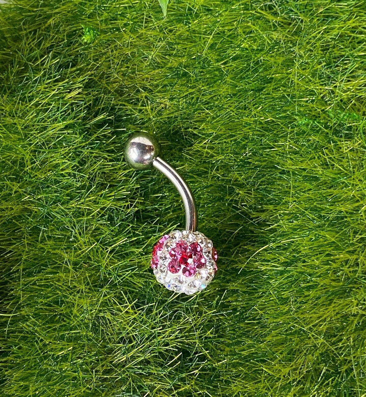 1pc Flower Gem Belly Ring Swarovski Crystal Navel Piercing Pierced Navel Jewelry (Color: White w/ Pink & Red Flowers)