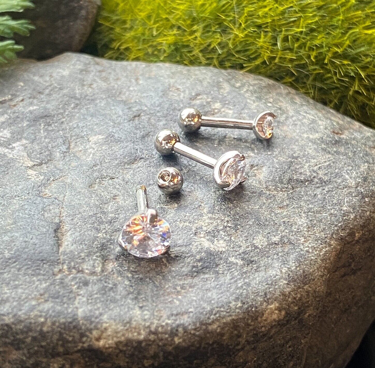 3pc Value Pack 3mm-4mm-5mm Prong Set Gem Tragus Helix Cartilage Ring 16g 1/4"