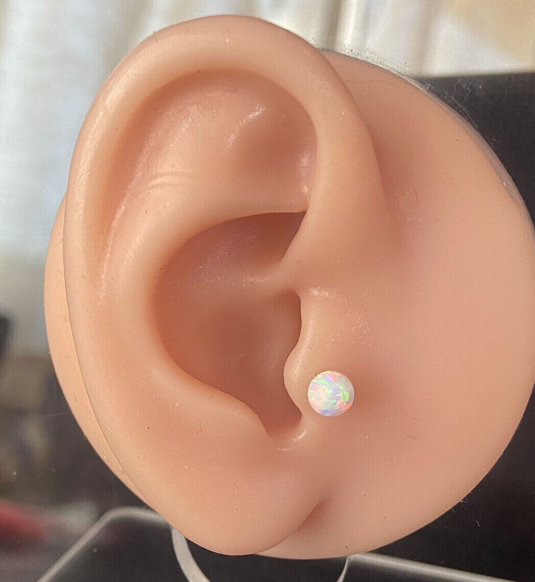 1pc Opal Ball Internally Threaded Tragus Helix Cartilage Ring Barbell 16g 1/4"