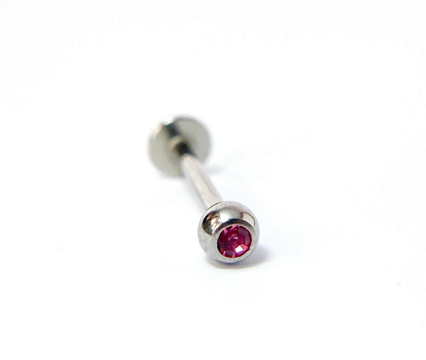 1pc Press-Fit Gem Ball 316L Surgical Steel 16g Labret Monroe Cheek Barbell (Color: Pink)