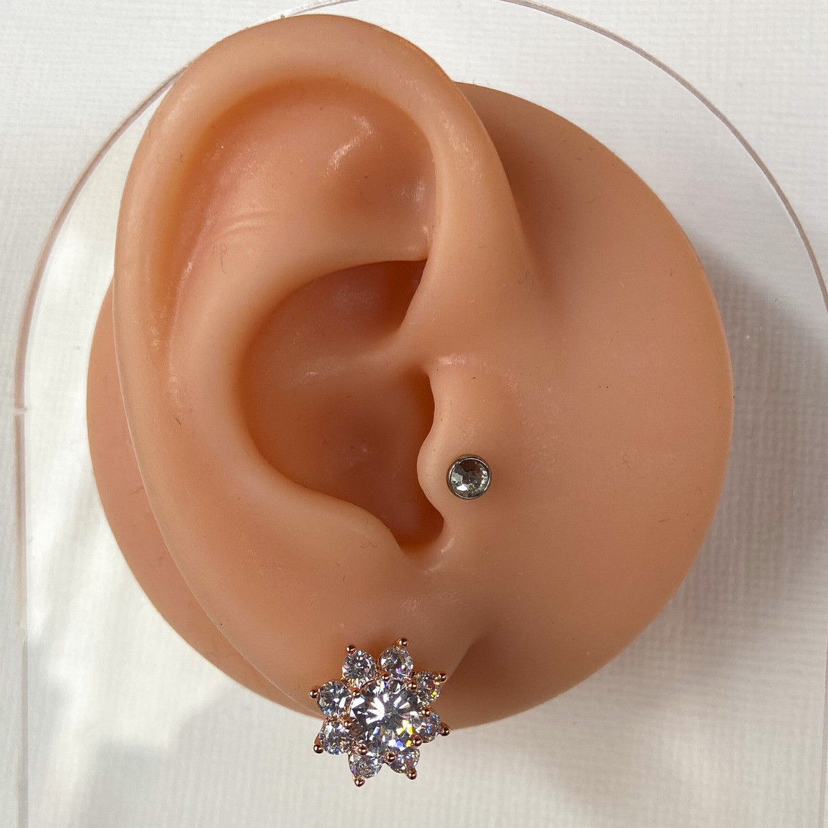 PAIR of Round CZ Flower 316L Surgical Steel Post 20g Earrings Studs