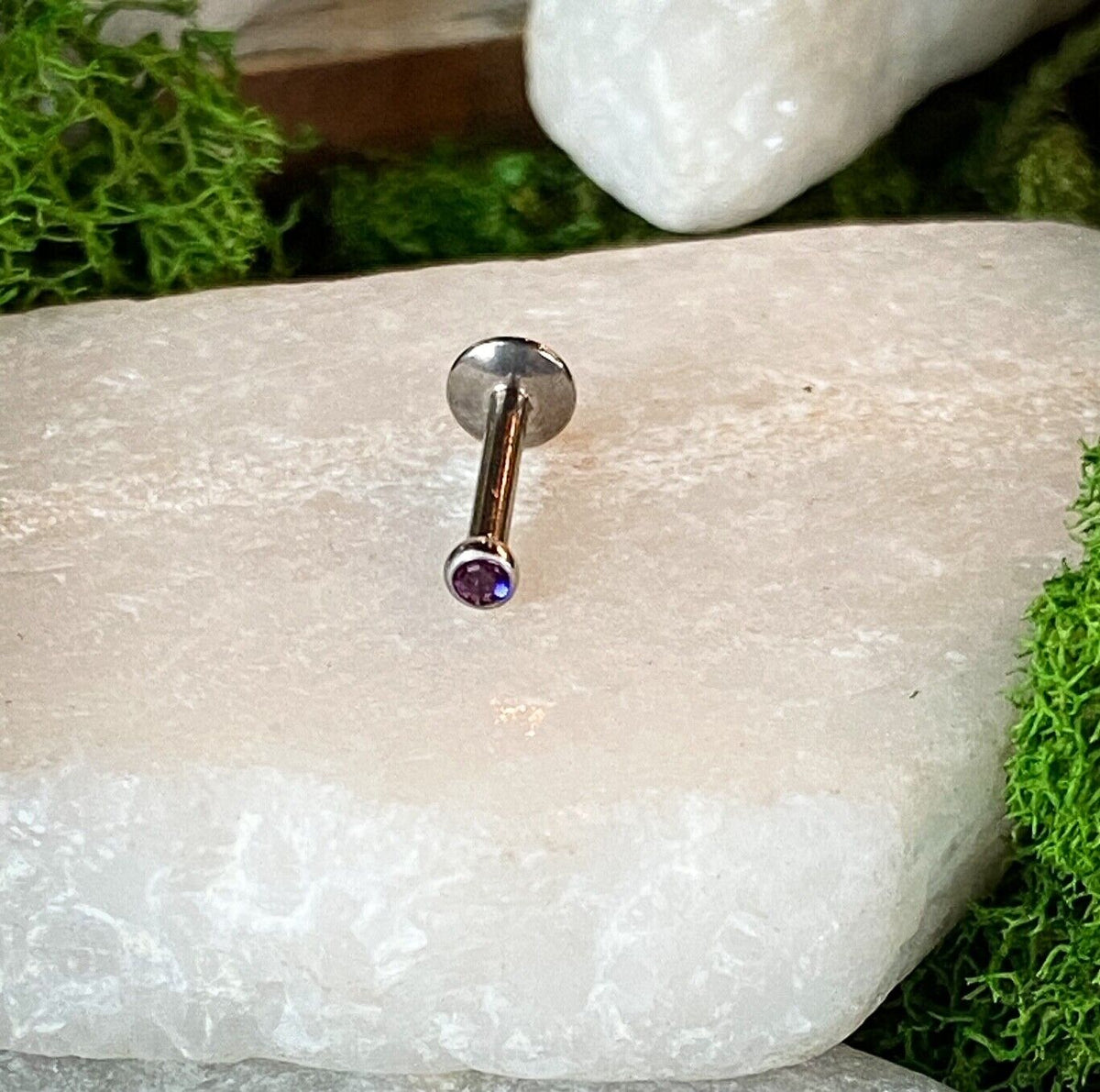 1pc Grade 23 Titanium Internally Threaded 16g Labret Monroe with Press Fit Gem (Color: Purple)