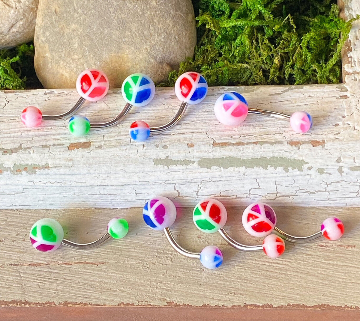 8pc Value Pack Peace Sign UV Acrylic Belly Rings Navel Piercing Pierced Naval