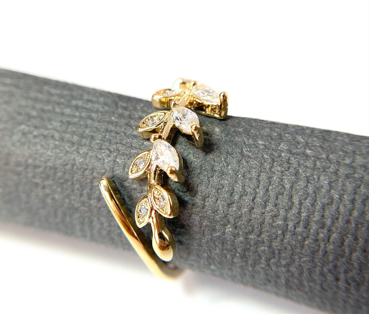 Marquise Cut CZ Gem Leaf Leaves Vine Adjustable Mid Ring / Toe Ring (Color: Gold)