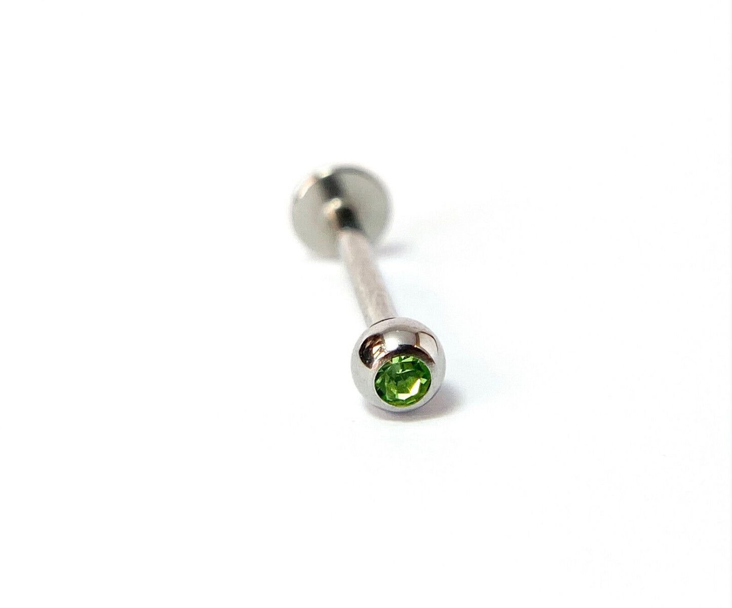 1pc Press-Fit Gem Ball 316L Surgical Steel 16g Labret Monroe Cheek Barbell (Color: Green)