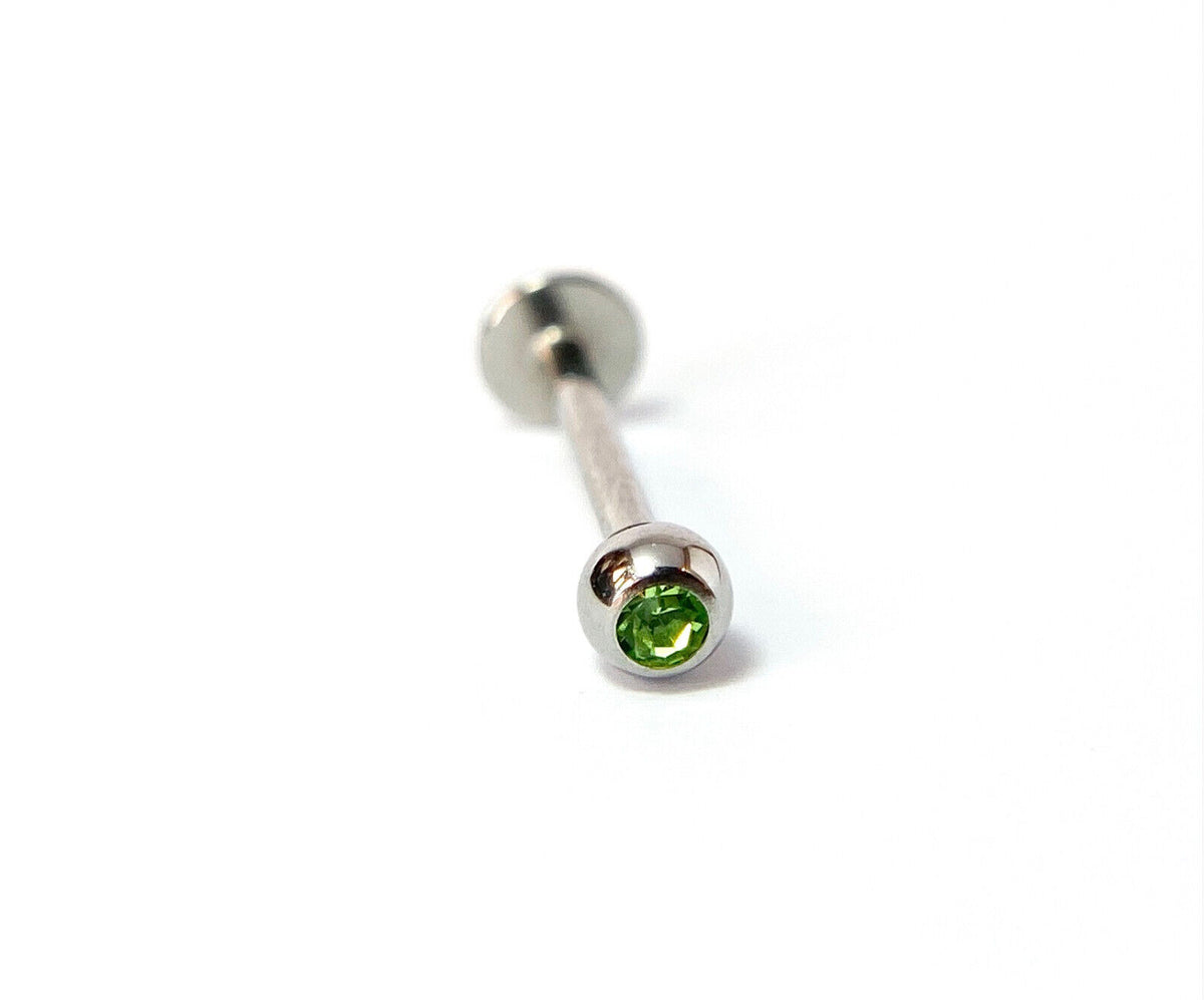 1pc Press-Fit Gem Ball 316L Surgical Steel 16g Labret Monroe Cheek Barbell (Color: Green)