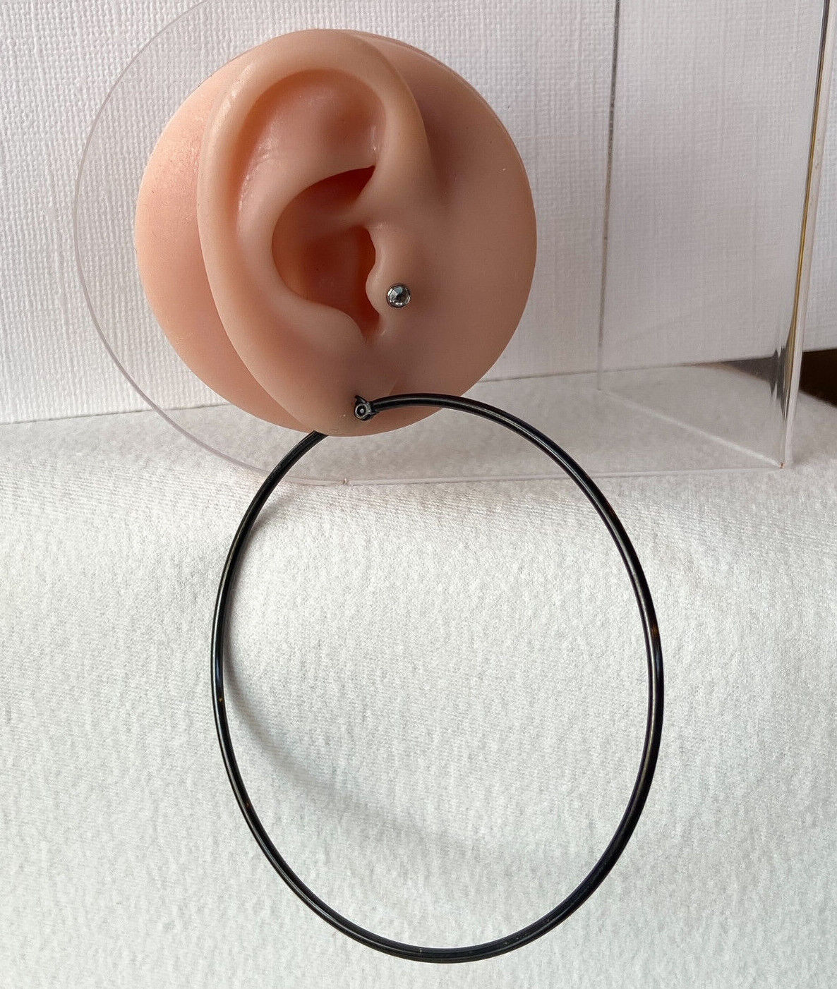 PAIR of Round Hoop Earrings 22g Black Ion Plated Stainless Steel