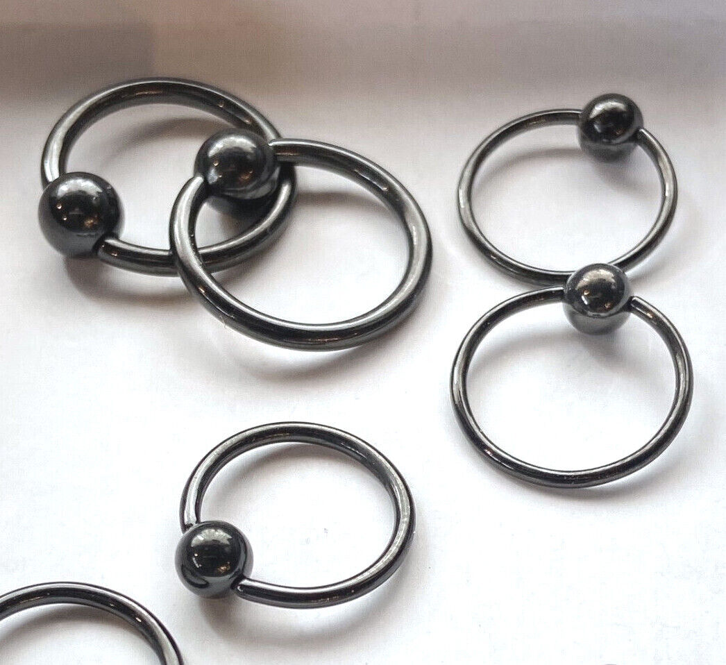 PAIR Black Captive Bead Rings CBR's Nipple, Septum, Helix, Tragus Piercings