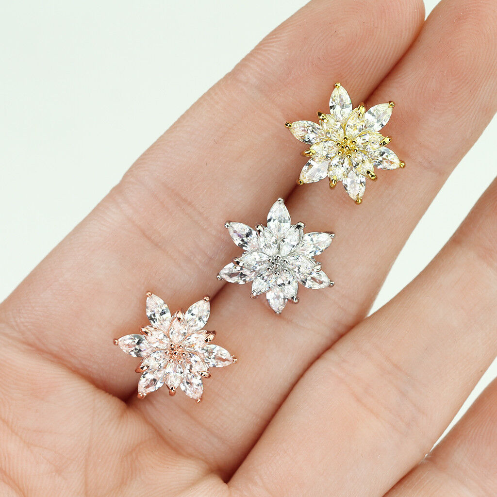 PAIR of Double Tiered CZ Flower 316L Surgical Steel Post 20g Earrings Studs
