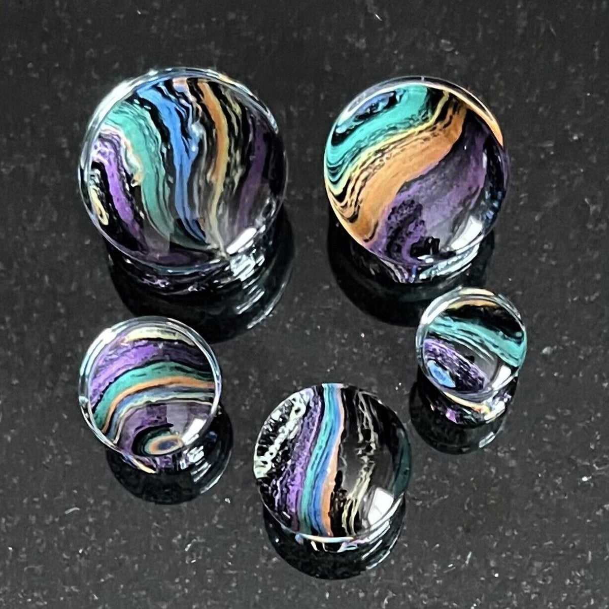 PAIR Rainbow Waves Design Glass Plugs Gauges Tunnels Body Ear Piercing Jewelry
