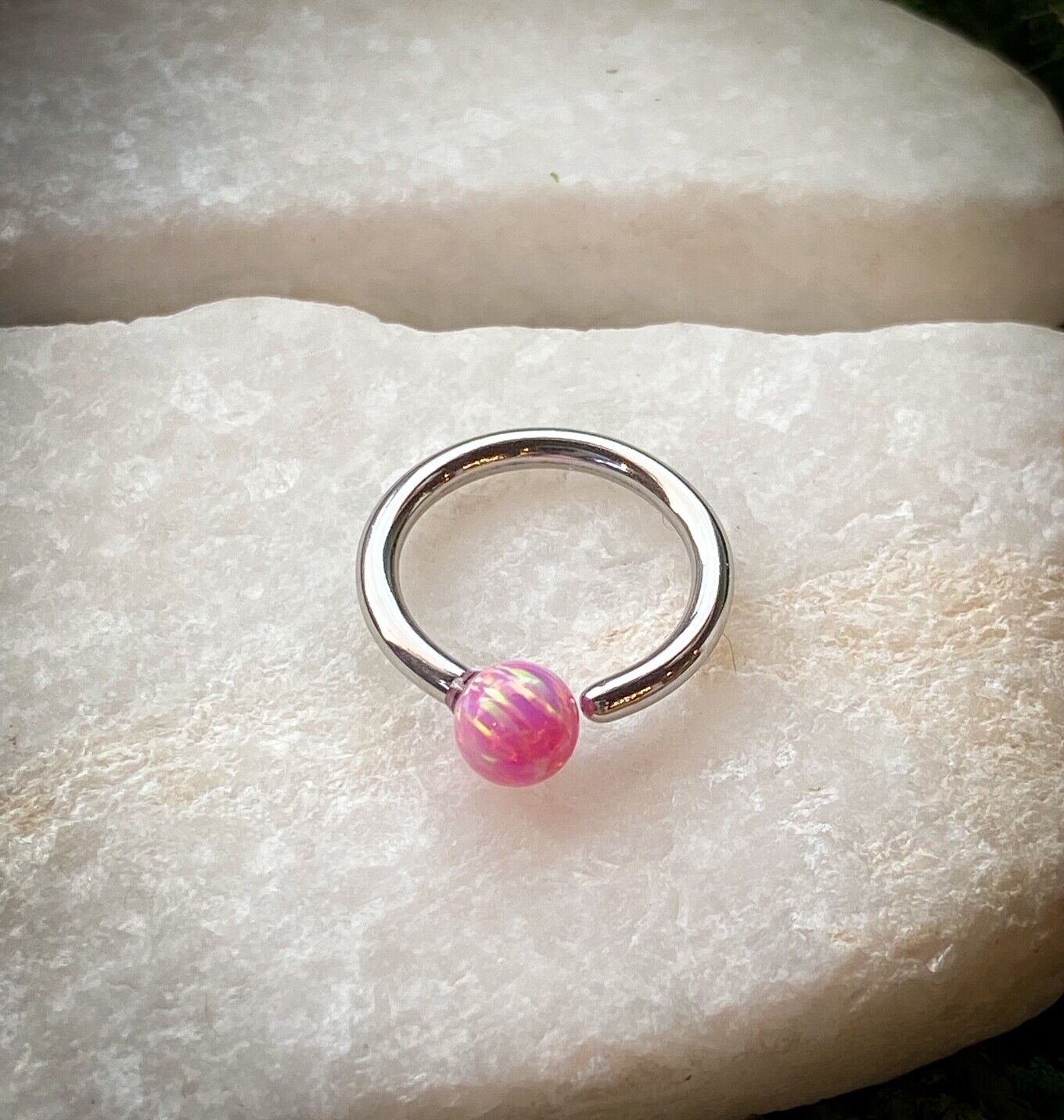 1pc Fixed Synthetic Opal Ball Annealed Steel Captive Bead Ring Body Jewelry (Color: Pink)