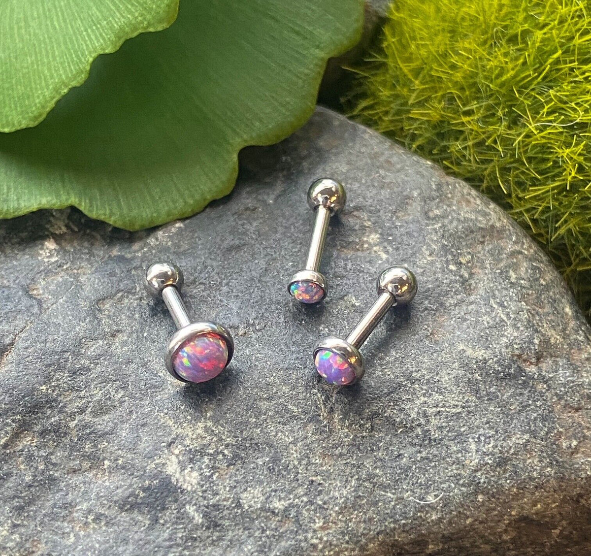 3pc Value Pack Synthetic Opal Set Tragus Helix Cartilage Ring 16g 1/4" (Gem Color: Purple)