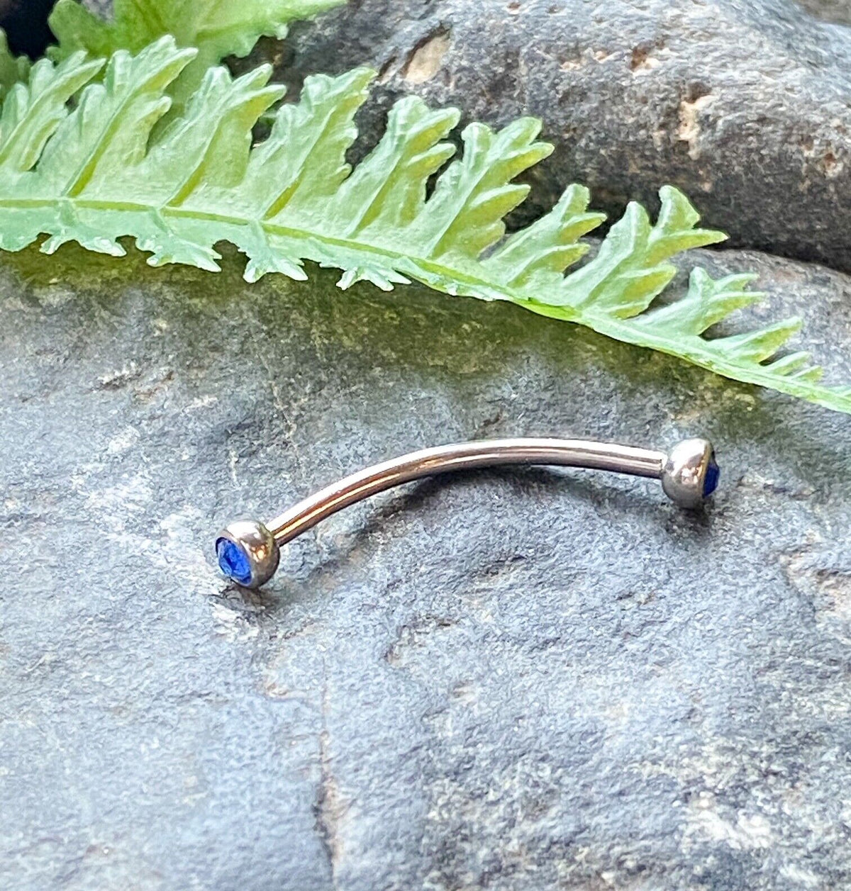 1pc Snake Eye Piercing Curved Barbell Tongue or Eyebrow Ring Double Gem 16g 9/16 (Color: Blue)