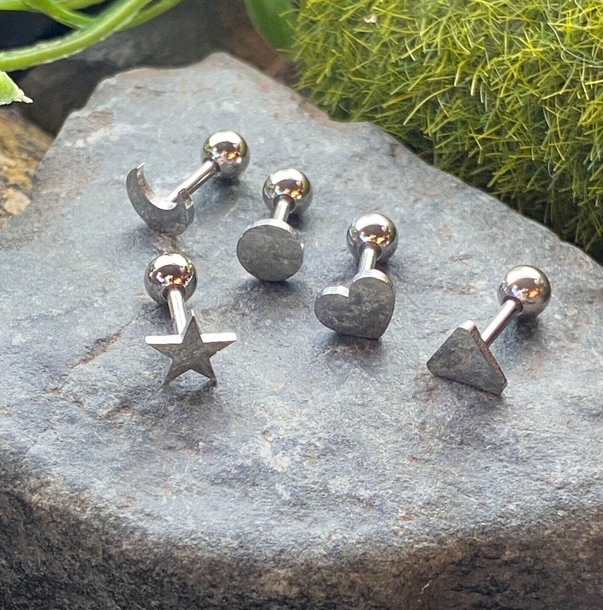 5pcs Shapes Tragus Rings Value Pack Cartilage Barbells Helix 16g Moon Star Heart (Color: Silver)